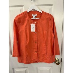 Peck & Peck Melon Linen Raw Edge Collarless Jacket sz S NWT